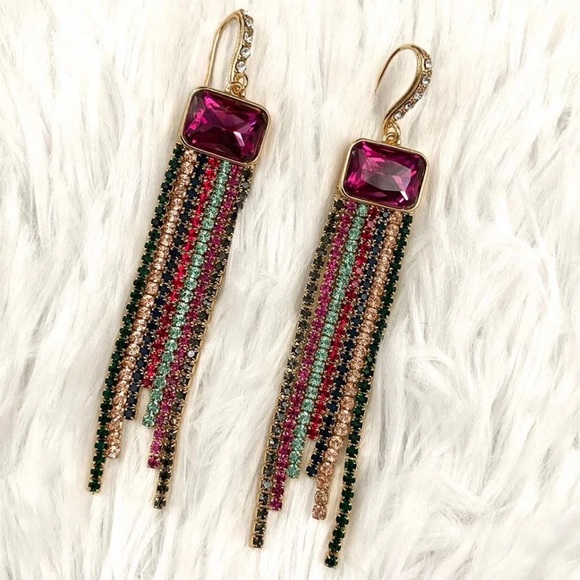 🍓 Colorful Rhinestone Waterfall Earrings - Picture 4 of 5